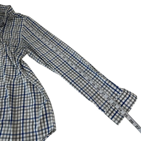 Express Mens Slim Fitted Plaid Button-Up Shirt S 14-14.5" Long Sleeve Blue/Gray - Picture 6 of 10